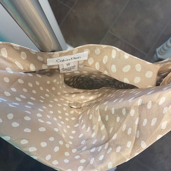 Calvin Klein Silk Cowl Neck Cafe Au Lait Polka Dot Slip Dress - Picture 5 of 6